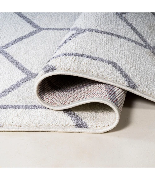 Tumbling Blocks Modern Geometric White/Gray 2 ft. x 8 ft. Runner Rug