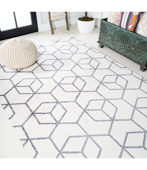 Tumbling Blocks Modern Geometric White/Gray 3 ft. x 5 ft. Area Rug