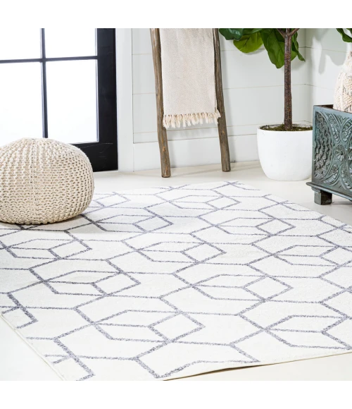 Tumbling Blocks Modern Geometric White/Gray 3 ft. x 5 ft. Area Rug