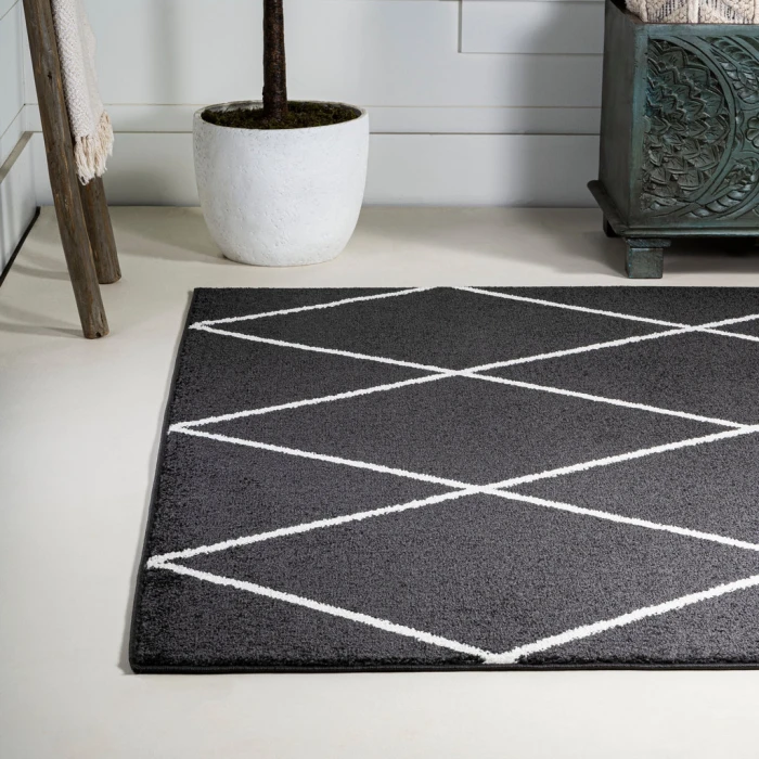 Cole Minimalist Diamond Trellis Black/White 4 ft. x 6 ft. Area Rug