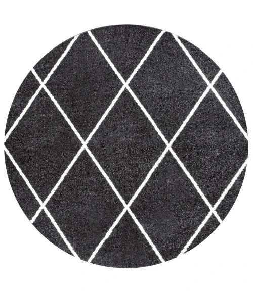 Cole Minimalist Diamond Trellis Black/White 5' Round Area Rug