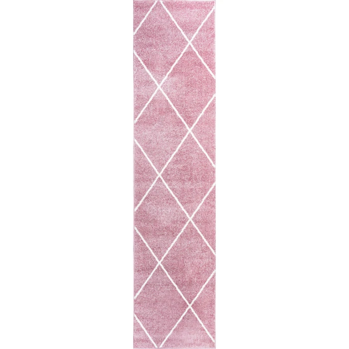 Cole Minimalist Diamond Trellis Rose/White 2 ft. x 10 ft. Runner Rug