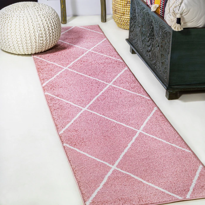 Cole Minimalist Diamond Trellis Rose/White 2 ft. x 10 ft. Runner Rug