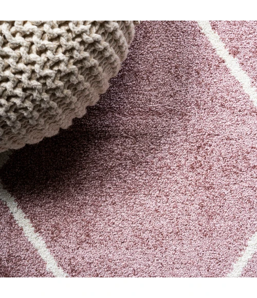 Cole Minimalist Diamond Trellis Rose/White 5' Round Area Rug