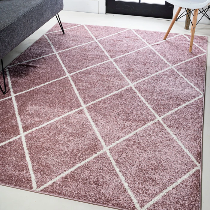 Cole Minimalist Diamond Trellis Rose/White 8 ft. x 10 ft. Area Rug