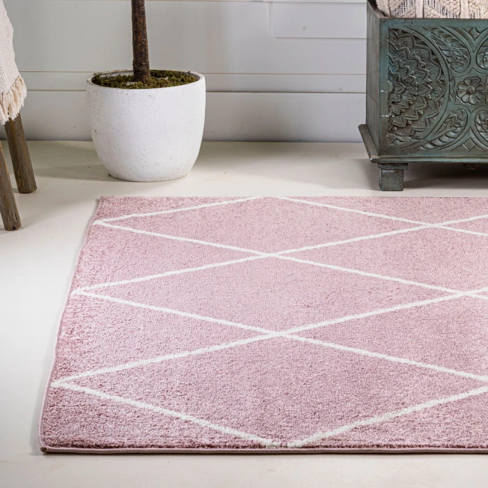 Cole Minimalist Diamond Trellis Rose/White 8 ft. x 10 ft. Area Rug