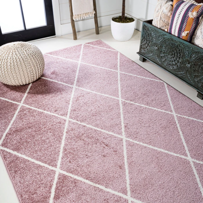 Cole Minimalist Diamond Trellis Rose/White 8 ft. x 10 ft. Area Rug