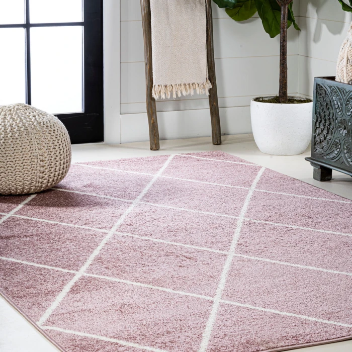 Cole Minimalist Diamond Trellis Rose/White 8 ft. x 10 ft. Area Rug