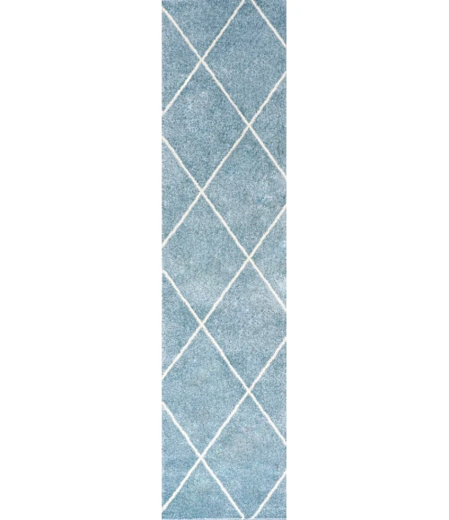 Cole Minimalist Diamond Trellis Light Blue/White 2 ft. x 8 ft. Runner Rug