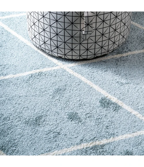 Cole Minimalist Diamond Trellis Light Blue/White 5' Round Area Rug