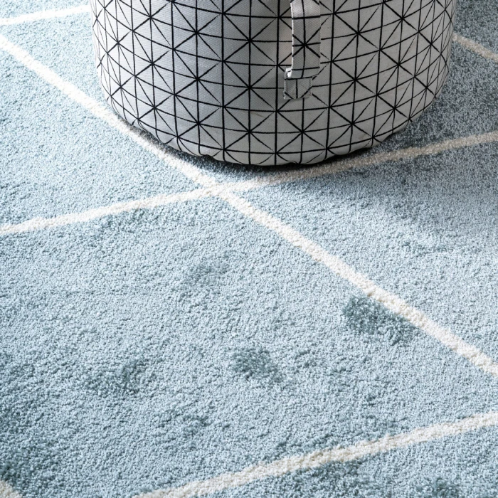 Cole Minimalist Diamond Trellis Light Blue/White 2 ft. x 8 ft. Runner Rug