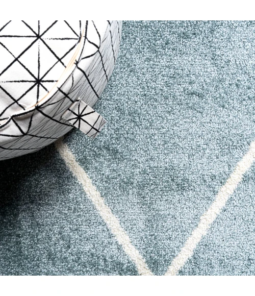 Cole Minimalist Diamond Trellis Light Blue/White 5' Round Area Rug