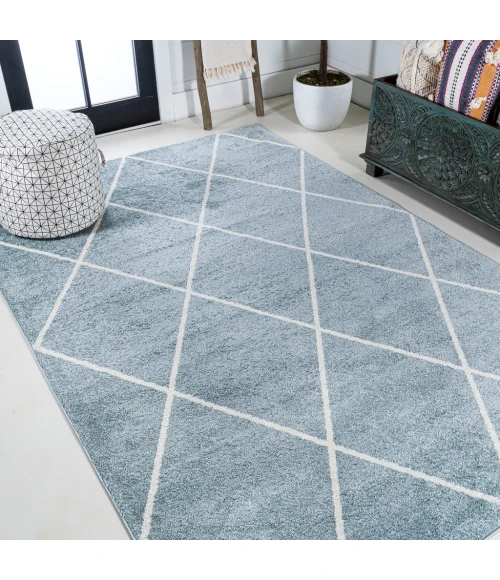 Cole Minimalist Diamond Trellis Light Blue/White 4 ft. x 6 ft. Area Rug