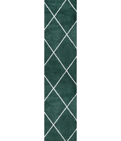 Cole Minimalist Diamond Trellis Green/White 2 ft. x 8 ft. Runner Rug