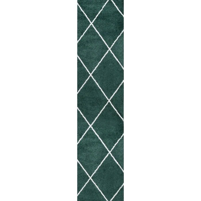 Cole Minimalist Diamond Trellis Green/White 2 ft. x 10 ft. Runner Rug