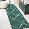 Jonathany Supersoft SEU102D Green/White Area Rug 2 ft. X 8 ft. Runner