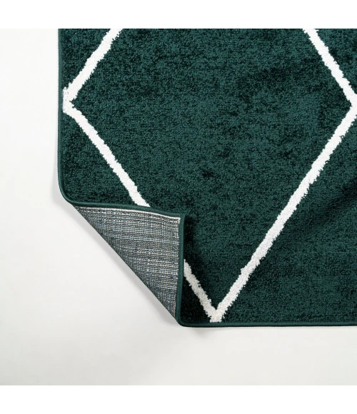 Cole Minimalist Diamond Trellis Green/White 5' Round Area Rug