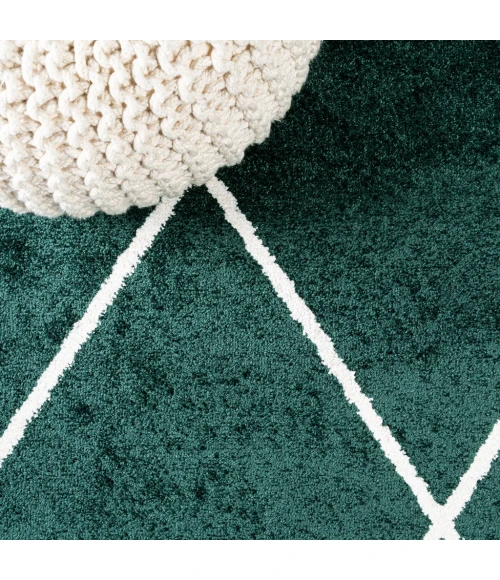 Cole Minimalist Diamond Trellis Green/White 5' Round Area Rug