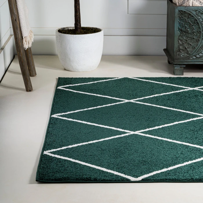 Cole Minimalist Diamond Trellis Green/White 5 ft. x 8 ft. Area Rug