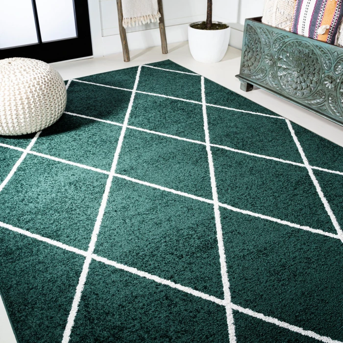 Cole Minimalist Diamond Trellis Green/White 5 ft. x 8 ft. Area Rug