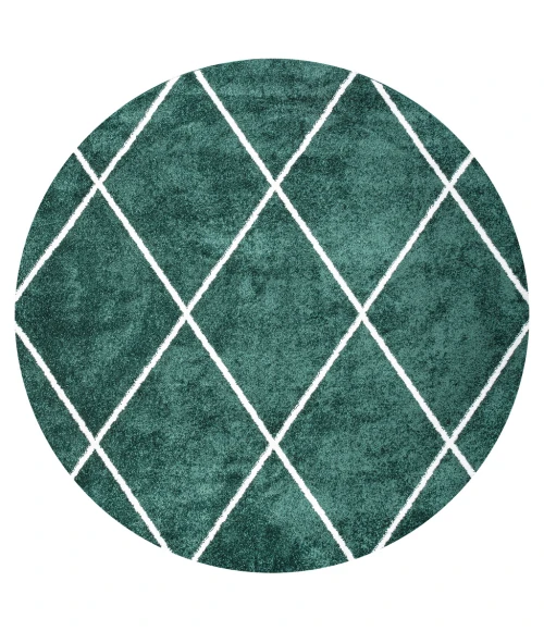 Cole Minimalist Diamond Trellis Green/White 5' Round Area Rug