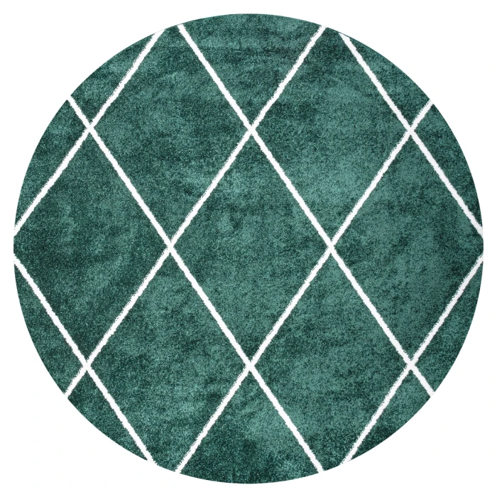 Cole Minimalist Diamond Trellis Green/White 5' Round Area Rug