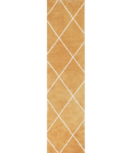 Cole Minimalist Diamond Trellis Gold/White 2 ft. x 10 ft. Runner Rug