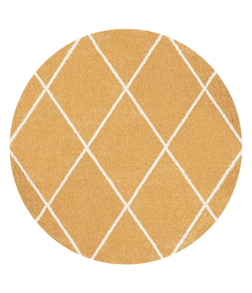 Cole Minimalist Diamond Trellis Gold/White 5' Round Area Rug