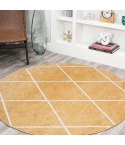Jonathany Supersoft SEU102E Gold/White Area Rug 5 ft. 3 in. X 5 ft. 3 in. Round