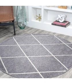 Jonathany Supersoft SEU102F Gray/White Area Rug 5 ft. 3 in. X 5 ft. 3 in. Round