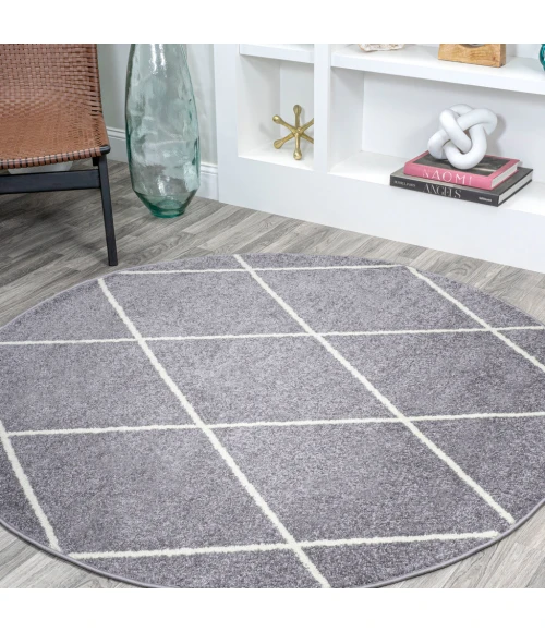 Cole Minimalist Diamond Trellis Gray/White 5' Round Area Rug