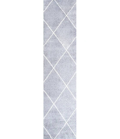 Cole Minimalist Diamond Trellis Light Gray/White 2 ft. x 8 ft. Runner Rug
