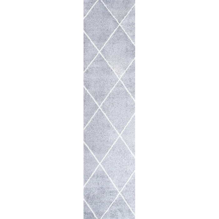 Cole Minimalist Diamond Trellis Light Gray/White 2 ft. x 10 ft. Runner Rug
