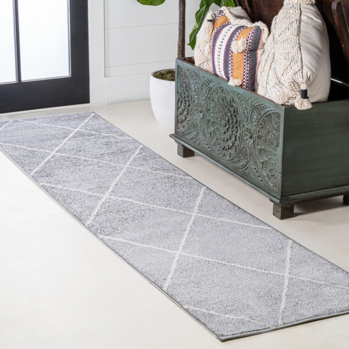 Cole Minimalist Diamond Trellis Light Gray/White 2 ft. x 10 ft. Runner Rug