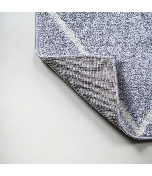 Cole Minimalist Diamond Trellis Light Gray/White 5' Round Area Rug