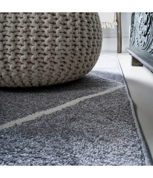 Cole Minimalist Diamond Trellis Light Gray/White 5' Round Area Rug