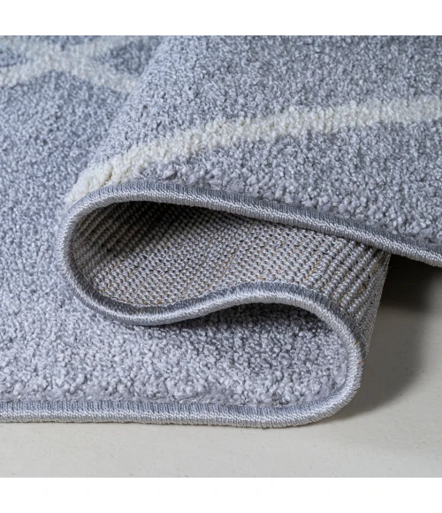 Cole Minimalist Diamond Trellis Light Gray/White 5' Round Area Rug