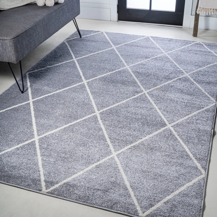 Cole Minimalist Diamond Trellis Light Gray/White 3 ft. x 5 ft. Area Rug