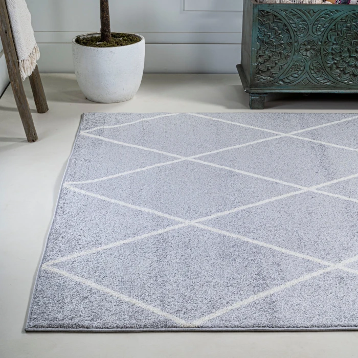 Cole Minimalist Diamond Trellis Light Gray/White 3 ft. x 5 ft. Area Rug