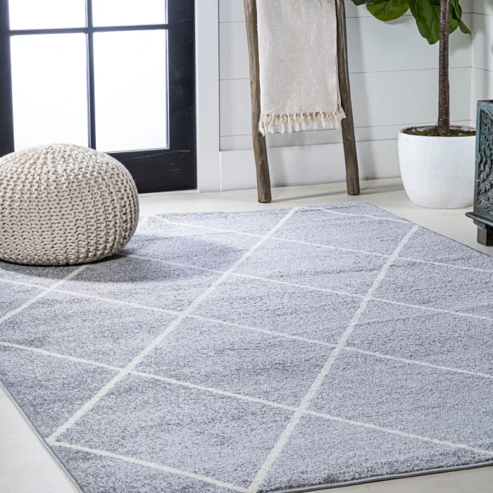 Cole Minimalist Diamond Trellis Light Gray/White 3 ft. x 5 ft. Area Rug