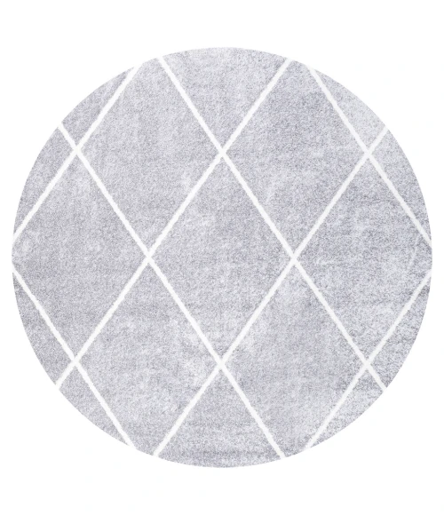 Cole Minimalist Diamond Trellis Light Gray/White 5' Round Area Rug