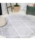 Cole Minimalist Diamond Trellis Light Gray/White 5' Round Area Rug