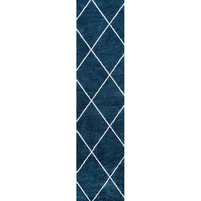 Cole Minimalist Diamond Trellis Navy/White 2 ft. x 8 ft. Runner Rug