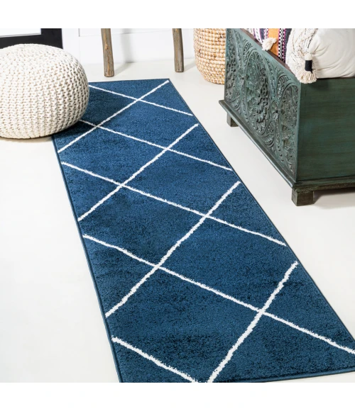 Cole Minimalist Diamond Trellis Navy/White 2 ft. x 8 ft. Runner Rug