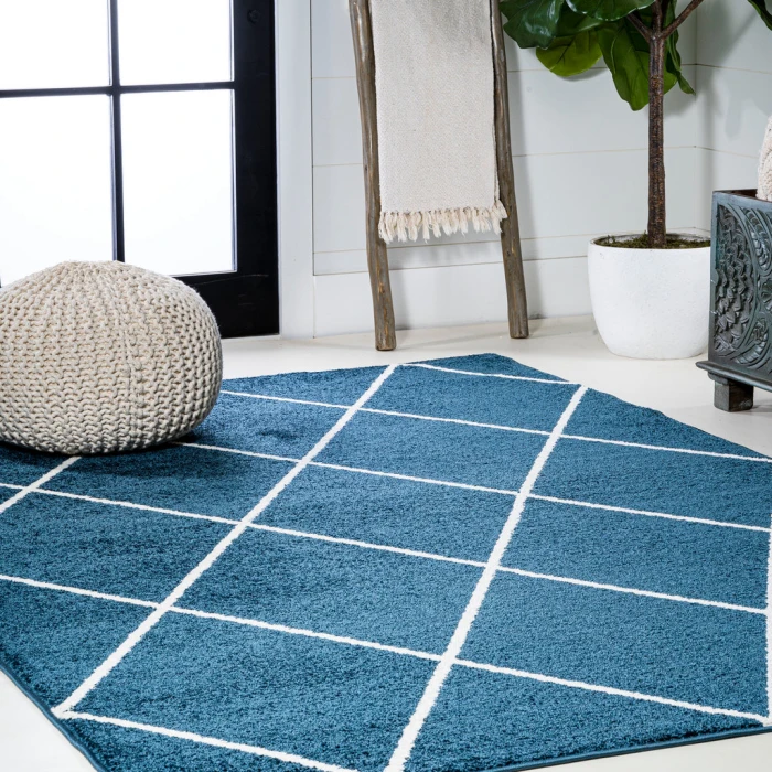 Cole Minimalist Diamond Trellis Navy/White 5 ft. x 8 ft. Area Rug