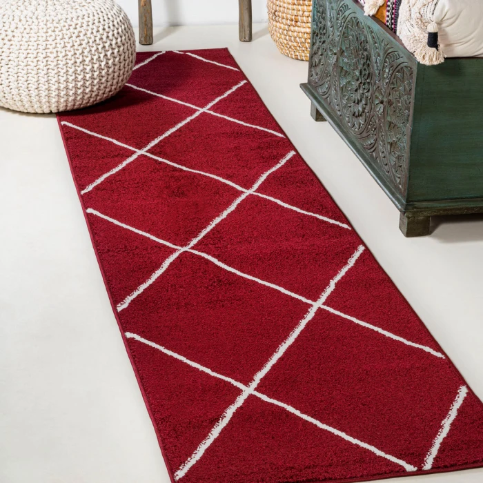 Cole Minimalist Diamond Trellis Red/White 2 ft. x 8 ft. Runner Rug