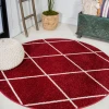 Jonathany Supersoft SEU102I Red/White Area Rug 5 ft. 3 in. X 5 ft. 3 in. Round