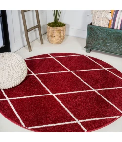 Jonathany Supersoft SEU102I Red/White Area Rug 5 ft. 3 in. X 5 ft. 3 in. Round