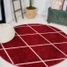 Jonathany Supersoft SEU102I Red/White Area Rug 5 ft. 3 in. X 5 ft. 3 in. Round