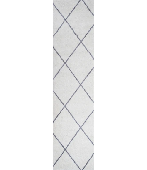 Cole Minimalist Diamond Trellis White/Gray 2 ft. x 10 ft. Runner Rug